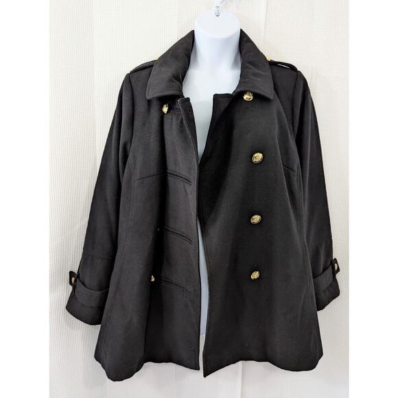 LANE BRYANT! FANCY DOUBLE BREASTED, GOLD BUTTON NAVY PEACOAT SWING CUT! SZ 26/28 - Picture 3 of 10